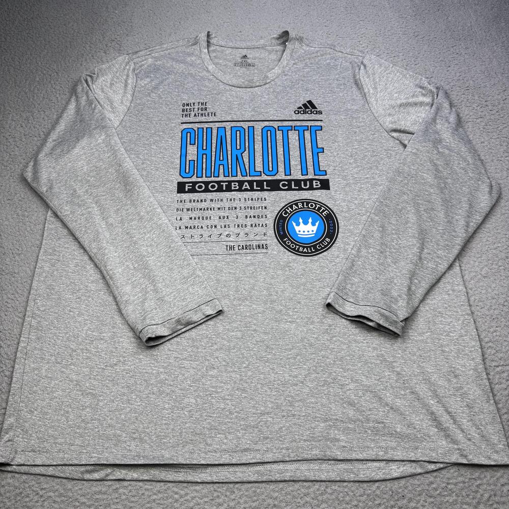 Charlotte FC Shirt Tee Mens 2XL Gray MLS Soccer Adidas Long Sleeve AEROREADY - Picture 2 of 13